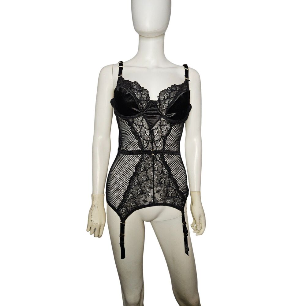 Seven Til Midnight Black Lace Teddy Corset Womens Size XL